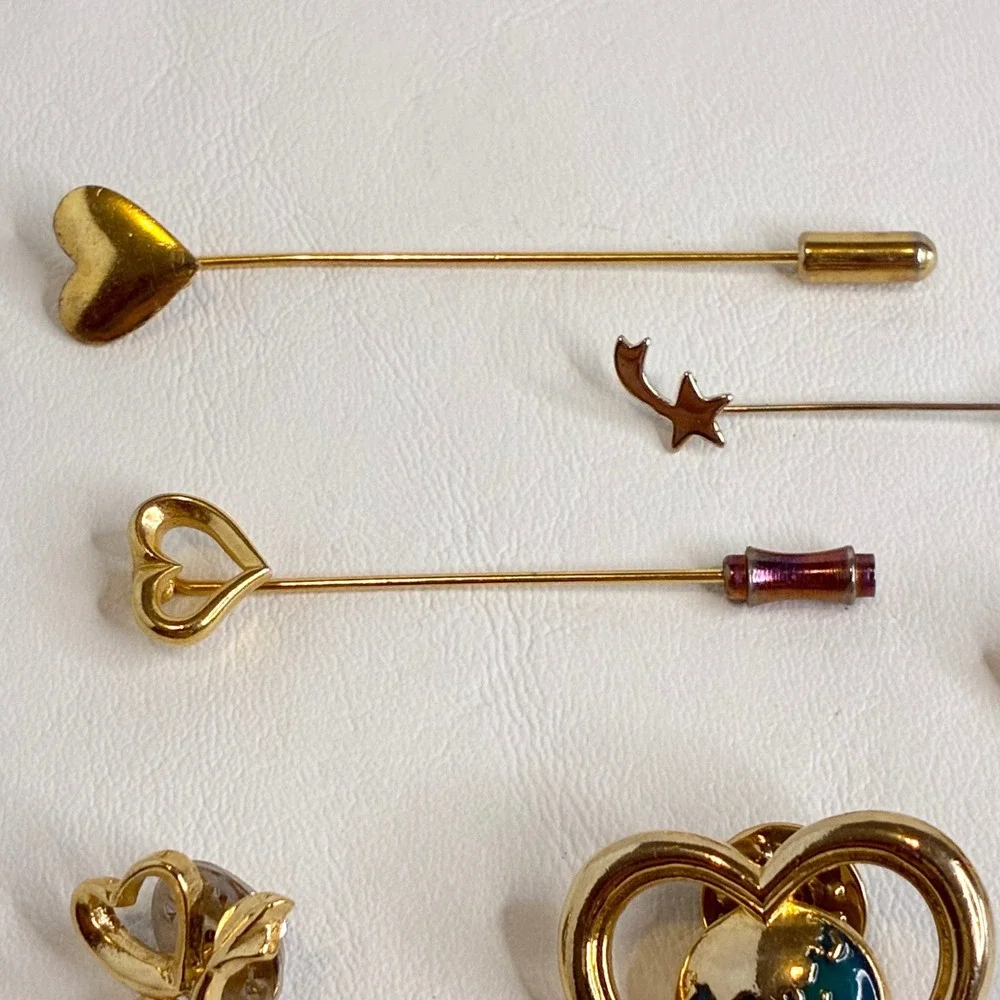 Vintage Pin Lot Avon Heart World Star Stick Pins Gold Tone Jewelry 7 Pieces